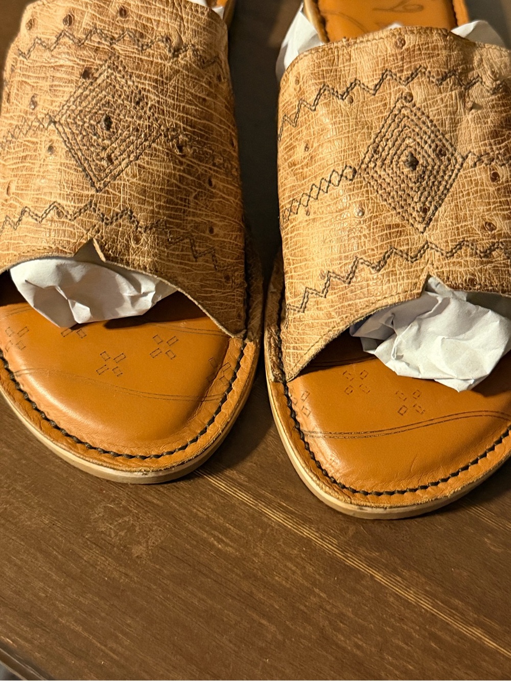 Tony Lama Tan Patterned Slide Sandals - Picture 3 of 8
